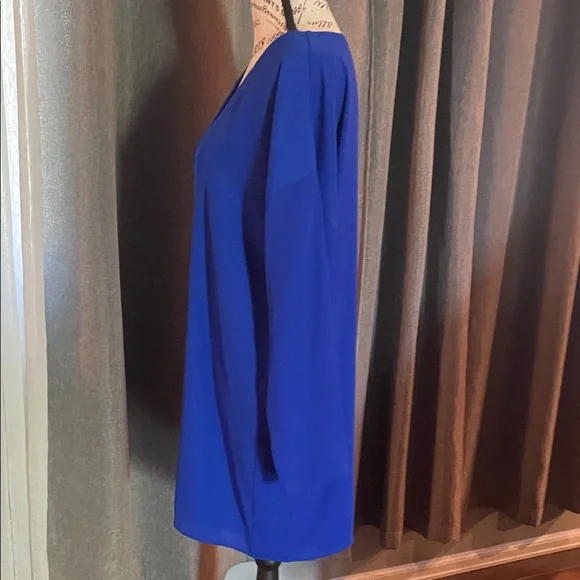 Blue V-Neck Long Sleeve Women's Dress - Picture 6 of 8